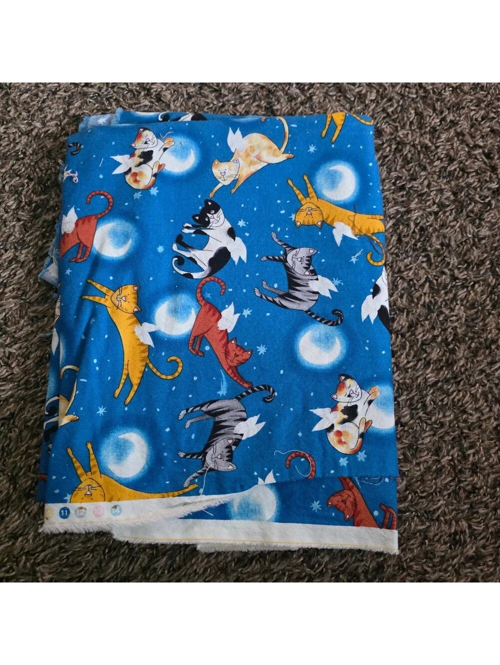 Blue Fabric with Angel Cats Print by Fit To Print Inc (2 yards)